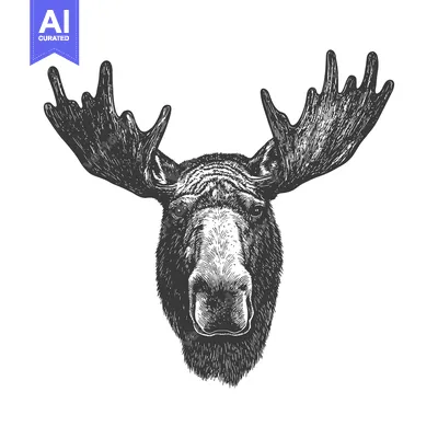 Premium design asset: Detailed illustration showcases the portrait of a majestic moose head