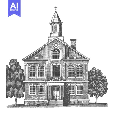An artistic detailed illustration depicting an old building with a ste
