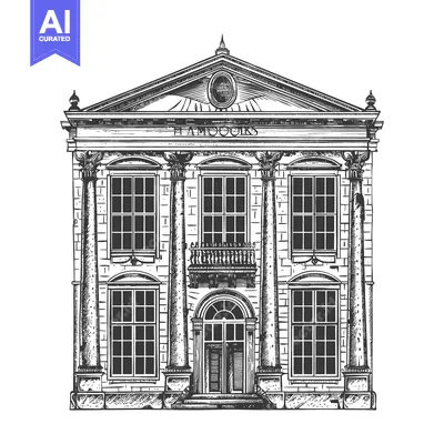 Aset desain premium: Architectural illustration depicts a classical style building with det