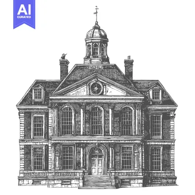 Aset desain premium: Detailed architectural illustration of a stately historical building w