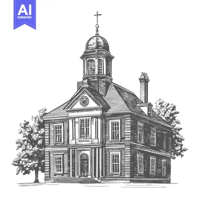 Aset desain premium: Detailed architectural rendering of a stately building with trees in v