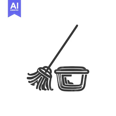 Popular premium asset: Minimalist Mop and Bucket Icon, Cleaning Supplies Illustration, Black