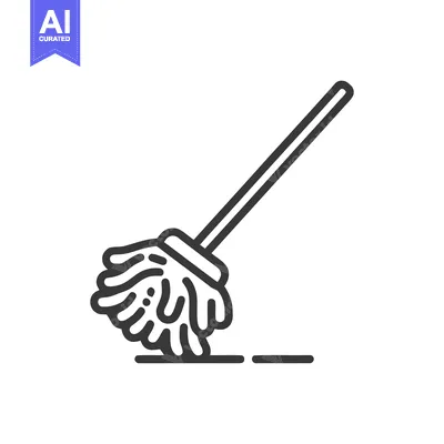 Aset premium populer: Minimalist Mop Icon: Cleaning Tool Symbol in Bold Outline Style