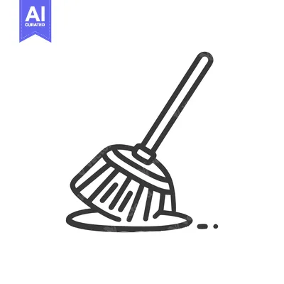 Aset premium populer: Broom Cleaning Mess: Minimalist Vector Illustration with Dark Gray Out