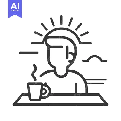 An illustration of a person enjoying coffee at sunrise
