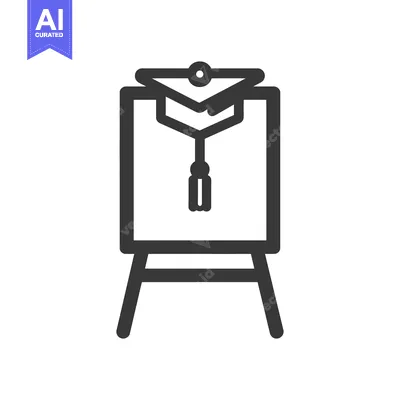 Aset desain premium: An Easel Displaying a Graduation Cap and Tassel Icon