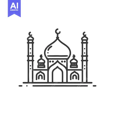 Aset desain premium: Minimalist Mosque Icon: Elegant Line Art Depicting Islamic Architectur
