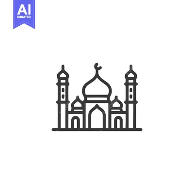 Aset premium populer: Minimalist Mosque Icon: Line Art Depicting Islamic Architecture and Fa