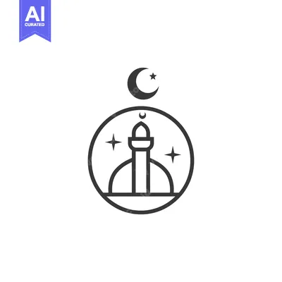 Aset desain premium: Mosque Icon with Crescent Moon and Stars