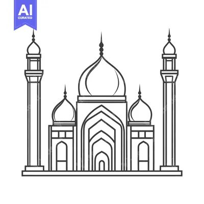 Aset desain premium: A simple black and white illustration of a grand monument