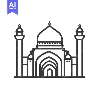 Aset desain premium: A detailed and symmetrical black line drawing of a building
