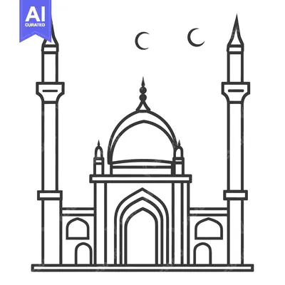 Aset desain premium: Simple black and white illustration of a religious building design