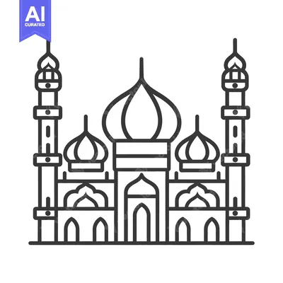 A symmetrical black line drawing depicts a religious building design