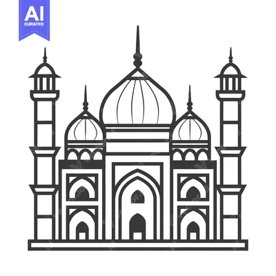 A black and white illustration of a grand mausoleum building