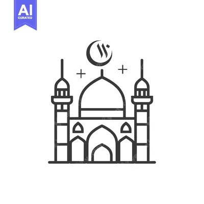 Mosque with Crescent Moon and Stars