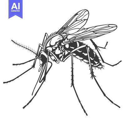 Premium design asset: A detailed black and white illustration depicts a mosquito insect