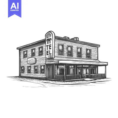 Popular premium asset: A vintage two story hotel illustration featuring a sign and windows