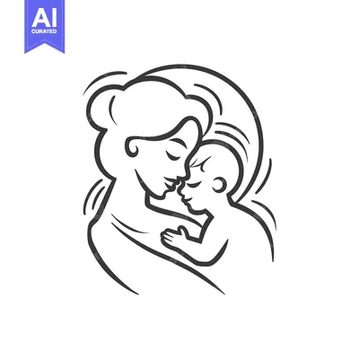 Popular premium asset: Mother and baby in an embrace, a simple line drawing