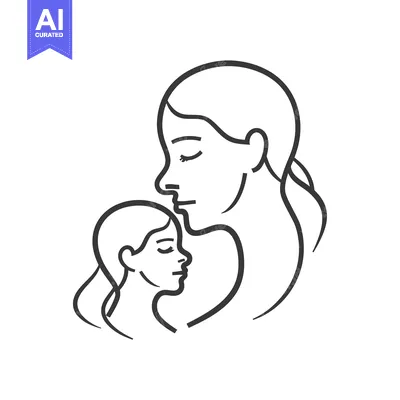 Aset premium populer: Mother and Child Embracing in Line Art