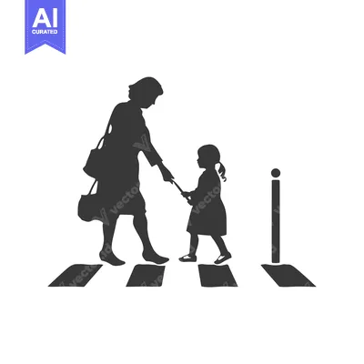 Aset premium populer: Mother and Daughter Crossing a Street with a Crosswalk