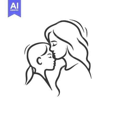 Aset desain premium: Mother and Daughter Embrace in a Simple Line Drawing