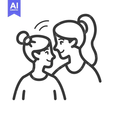 Aset desain premium: Two women are smiling while engaged in close conversation