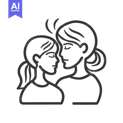 Two human figures in a line art depicting affectionate connection