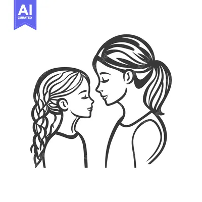 Aset premium populer: Two figures of a mother and daughter looking tenderly at each other