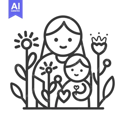 Aset premium populer: A mother and child are surrounded by blossoming flowers