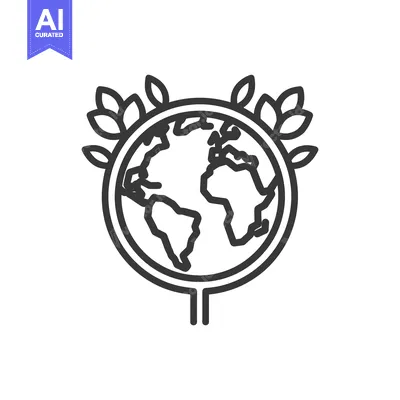Premium design asset: A globe encircled by leaves represents environmental protection and na