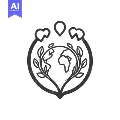 Aset premium populer: A black and white emblem symbolizing environmental protection and eart