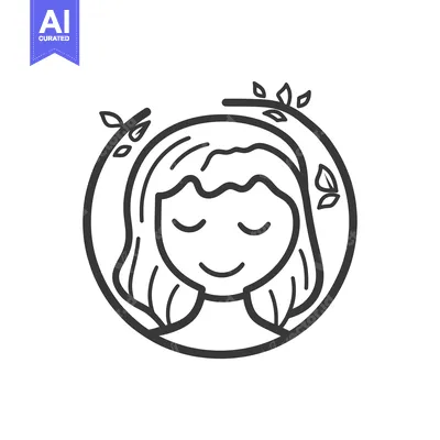 Aset desain premium: A smiling woman with closed eyes and leaves inside a circle