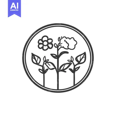 Premium design asset: A simple illustration of a plant garden within a circular frame