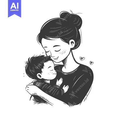 Aset desain premium: Mother holding and kissing her sleeping baby.