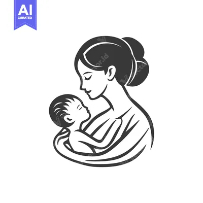 Aset desain premium: A mother tenderly holds and gazes at her sleeping child gently