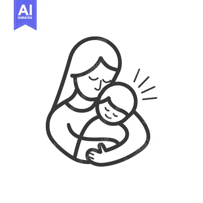 Aset desain premium: Mother Hugging Child with Loving Expression