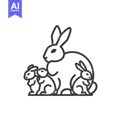 Aset premium populer: Mother Rabbit and Two Baby Bunnies Line Art Illustration
