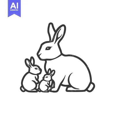 Aset desain premium: Mother rabbit with two baby bunnies