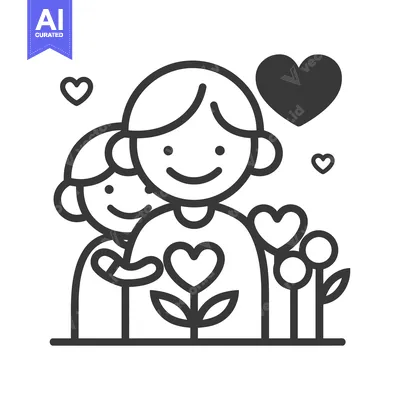 Aset desain premium: Two people hugging each other with hearts representing love and care