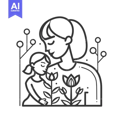 Aset premium populer: A mother and daughter bond over beautiful blooming flowers