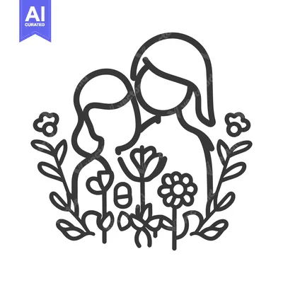 Premium design asset: A caring mother and child are surrounded by blooming flowers