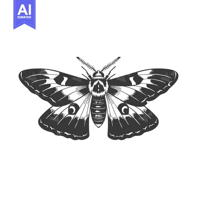 Aset premium populer: Detailed grayscale illustration of a moth displayed with wings spread