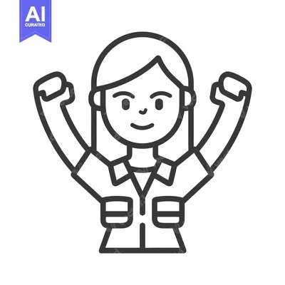 Aset premium populer: A smiling woman raises both arms up with clenched fists in triumph