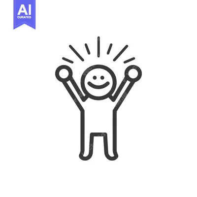 Aset premium populer: A simple joyful figure with arms raised and smiling face appears