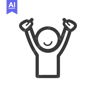 Aset premium populer: A simple smiling stick figure with arms raised in the air