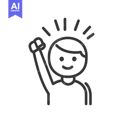 Premium design asset: A black outline cartoon person shows happy celebration with energy
