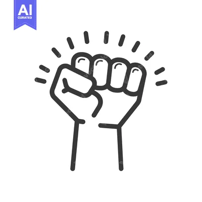 Aset desain premium: A closed fist raised with radiating lines signifying power and strengt