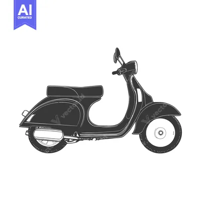 Aset premium populer: A stylized illustration of a vintage scooter in grayscale