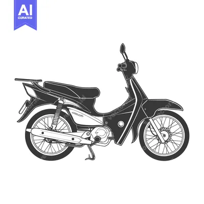 A black and white illustration of a motorized scooter
