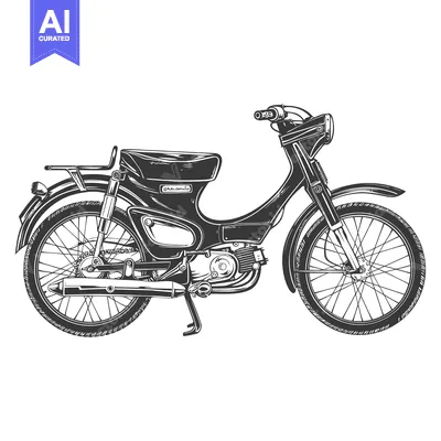 Aset desain premium: Classic vintage motorcycle depicted in elegant black and white illustr
